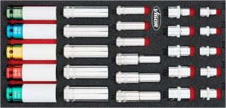 VIGOR Steckschlüssel Satz ∙ V7323 ∙ 26-teilig ∙ 10 – 22 · E10 – E22 ∙ Anzahl Werkzeuge: 26
