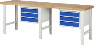 Werkbank höhenverstellbar 7127A1 | B2500xT700xH790-1140mm | 6xSchublade-VA