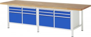 Werkbank höhenverstellbar 8474A2 | B3000xT900xH840-1040mm | 12xSchublade-VA