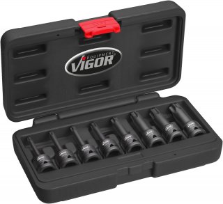 VIGOR T Schlagschrauber Schraubendreher-Einsatz Satz ∙ V7017 ∙ 1/2 Zoll (12,5 mm) Vierkant hohl ∙ Innen TORX® Profil ∙ 8-teilig 