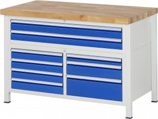 Werkbank höhenverstellbar 8923A2 | B1250xT700xH840-1040mm | 9xSchublade-VA