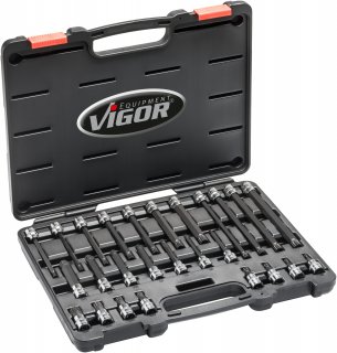 VIGOR Innenvielzahn Schraubendreher-Einsatz Satz ∙ XZN ∙ V6018 ∙ 3/8 Zoll (10 mm) Vierkant hohl ∙ Innen Vielzahn Profil XZN ∙ 26