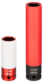 VIGOR Schlagschrauber Steckschlüsseleinsatz ∙ lang ∙ V5932 ∙ 1/2 Zoll (12,5 mm) Vierkant hohl ∙ Außen Sechskant Profil ∙ SW 21 m