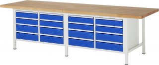 Werkbank höhenverstellbar 8477A2 | B3000xT900xH840-1040mm | 16xSchublade-VA