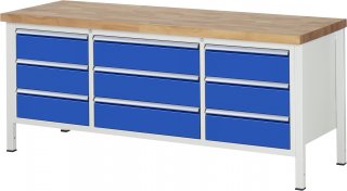 Werkbank höhenverstellbar 8754A2 | B2000xT700xH840-1040mm | 9xSchublade-TA