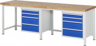 Werkbank höhenverstellbar 8161A1 | B2500xT700xH840-1040mm | 8xSchublade-VA