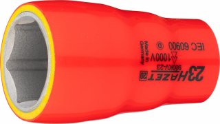 HAZET Steckschlüsseleinsatz ∙ schutzisoliert 900KV-23 ∙ 1/2 Zoll (12,5 mm) Vierkant hohl ∙ Außen Sechskant-Tractionsprofil ∙ SW 