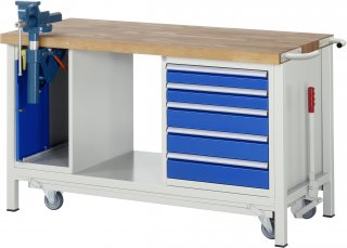 Werkbank mit Fahrgestell 8187-6 | B1500xT700xH880mm | 5xSchublade-VA | 1xSSK