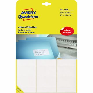 Avery Zweckform Adressetikett 3348 67x38mm weiß 420 St./Pack.
