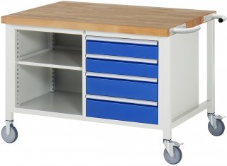 Fahrbare Werkbank 8463 | B1250xT900xH880-1080mm | 4xSchublade-VA