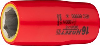HAZET Steckschlüsseleinsatz ∙ schutzisoliert 900KV-16 ∙ 1/2 Zoll (12,5 mm) Vierkant hohl ∙ Außen Sechskant-Tractionsprofil ∙ SW 