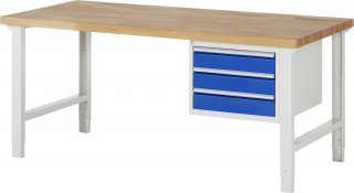 Werkbank höhenverstellbar 7127A1 | B2000xT900xH790-1140mm | 3xSchublade-VA