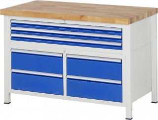 Werkbank höhenverstellbar 8924A2 | B1250xT700xH840-1040mm | 8xSchublade-VA