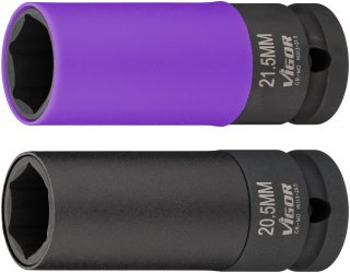 VIGOR Schlagschrauber Steckschlüssel Satz ∙ V6313 ∙ 1/2 Zoll (12,5 mm) Vierkant hohl ∙ Außen Sechskant Profil ∙ 2-teilig ∙ Anzah