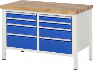 Werkbank höhenverstellbar 8478A2 | B1250xT700xH840-1040mm | 8xSchublade-VA