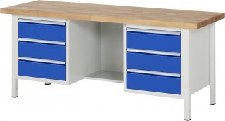 Werkbank höhenverstellbar 8554A2 | B2000xT700xH840-1040mm | 6xSchublade-VA