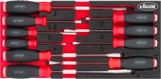 VIGOR Schraubendreher Satz ∙ mit Schlagkappe ∙ V5068 ∙ Kreuzschlitz Profil PH | Schlitz Profil ∙ 10-teilig ∙ 0,6 x 3,5 – 2 x 12 ·