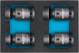 HAZET Schlag- | Maschinenschrauber Steckschlüssel Satz ∙ Gelenk 900SG-1721/4 ∙ 1/2 Zoll (12,5 mm) Vierkant hohl ∙ Außen Sechskant
