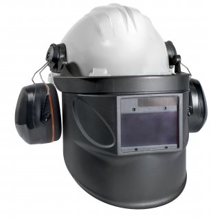 SCHUTZHELM MIT GEHÖR- UND SICHTSCHUTZ (DUNKELSTUFE 5-8/9-13)