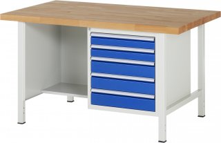 Werkbank höhenverstellbar 8454A2 | B1500xT900xH840-1040mm | 5xSchublade-VA