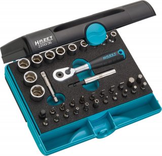 HAZET Steckschlüssel Satz 2200/36 ∙ 1/4 Zoll (6,3 mm) Vierkant hohl | 1/4 Zoll (6,3 mm) Sechskant massiv ∙ Außen Sechskant-Tracti