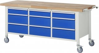 Fahrbare Werkbank 8573 | B2000xT700xH880-1080mm | 9xSchublade-TA