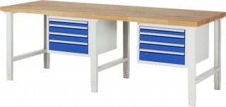 Werkbank höhenverstellbar 7132A1 | B2500xT900xH790-1140mm | 8xSchublade-VA