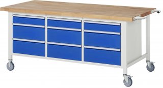 Fahrbare Werkbank 8573 | B2000xT900xH880-1080mm | 9xSchublade-TA