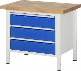 Werkbank höhenverstellbar 8257A2 | B1000xT700xH840-1040mm | 3xSchublade-VA