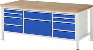 Werkbank höhenverstellbar 8755A2 | B2000xT900xH840-1040mm | 10xSchublade-TA