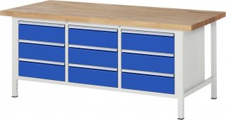 Werkbank höhenverstellbar 8574A2 | B2000xT900xH840-1040mm | 9xSchublade-VA