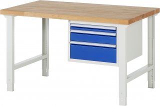 Werkbank höhenverstellbar 7126A1 | B1500xT900xH790-1140mm | 3xSchublade-VA