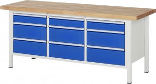Werkbank höhenverstellbar 8573A2 | B2000xT700xH840-1040mm | 9xSchublade-VA
