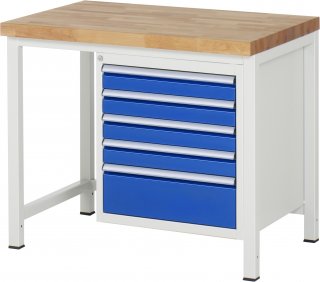 Werkbank höhenverstellbar 8168A1 | B1000xT700xH840-1040mm | 5xSchublade-VA