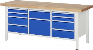 Werkbank höhenverstellbar 8575A2 | B2000xT700xH840-1040mm | 10xSchublade-VA