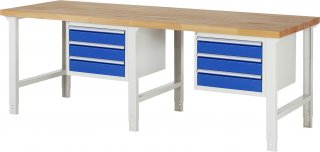 Werkbank höhenverstellbar 7127A1 | B2500xT900xH790-1140mm | 6xSchublade-VA