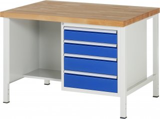 Werkbank höhenverstellbar 8453A2 | B1250xT900xH840-1040mm | 4xSchublade-VA