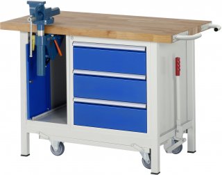 Werkbank mit Fahrgestell 8183 | B1250xT700xH880mm | 3xSchublade-VA | 1xSSK