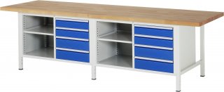 Werkbank höhenverstellbar 8463A2 | B3000xT900xH840-1040mm | 8xSchublade-VA