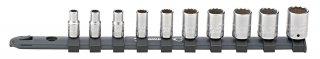 1/4" Satz Steckschlüsseleinsätze auf Steckschlüsselleiste 5-14mm 10 St.