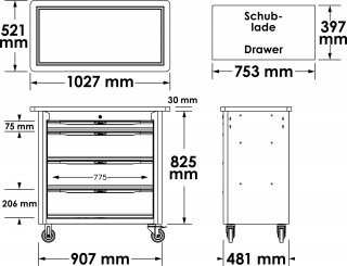 VIGOR Mobile Werkbank Series XL ∙ leer ∙ V4814 ∙ L x B x H: 907 mm x 481 mm x 990 mm