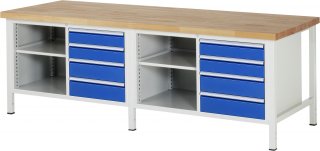 Werkbank höhenverstellbar 8463A2 | B2500xT900xH840-1040mm | 8xSchublade-VA