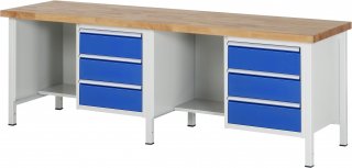 Werkbank höhenverstellbar 8452A2 | B2500xT700xH840-1040mm | 6xSchublade-VA
