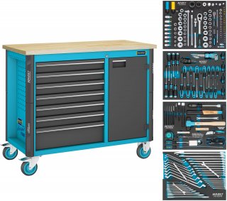 HAZET Werkbank ∙ fahrbar Assistent 179NW ∙ Sortiment 179NW-7/210 ∙ 210-teilig ∙ Schubladen | flach: 6 x 81 x 522 x 398 mm ∙ Schub