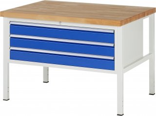 Werkbank höhenverstellbar 8327A2 | B1250xT900xH840-1040mm | 3xSchublade-VA