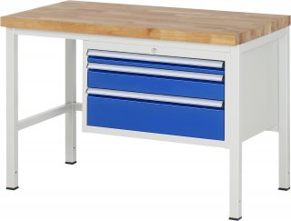 Werkbank höhenverstellbar 8226A1 | B1250xT700xH840-1040mm | 3xSchublade-VA