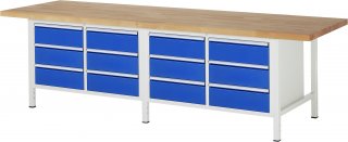 Werkbank höhenverstellbar 8473A2 | B3000xT900xH840-1040mm | 12xSchublade-VA