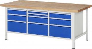 Werkbank höhenverstellbar 8576A2 | B2000xT900xH840-1040mm | 10xSchublade-VA