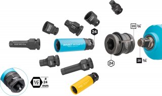 HAZET Schlag- | Maschinenschrauber Adapter 1003S-07 ∙ 24 mm Außen-Sechskant ∙ 1/2 Zoll (12,5 mm) Vierkant massiv ∙ Länge: 44 mm