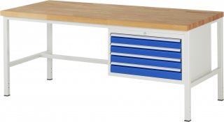 Werkbank höhenverstellbar 8233A1 | B2000xT900xH840-1040mm | 4xSchublade-VA